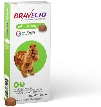 Bravecto® Cães 500mg - Antipulgas e Carrapatos - Cães de 10 a 20kg - 1 Comp. Mastigável - MSD Saúde Animal
