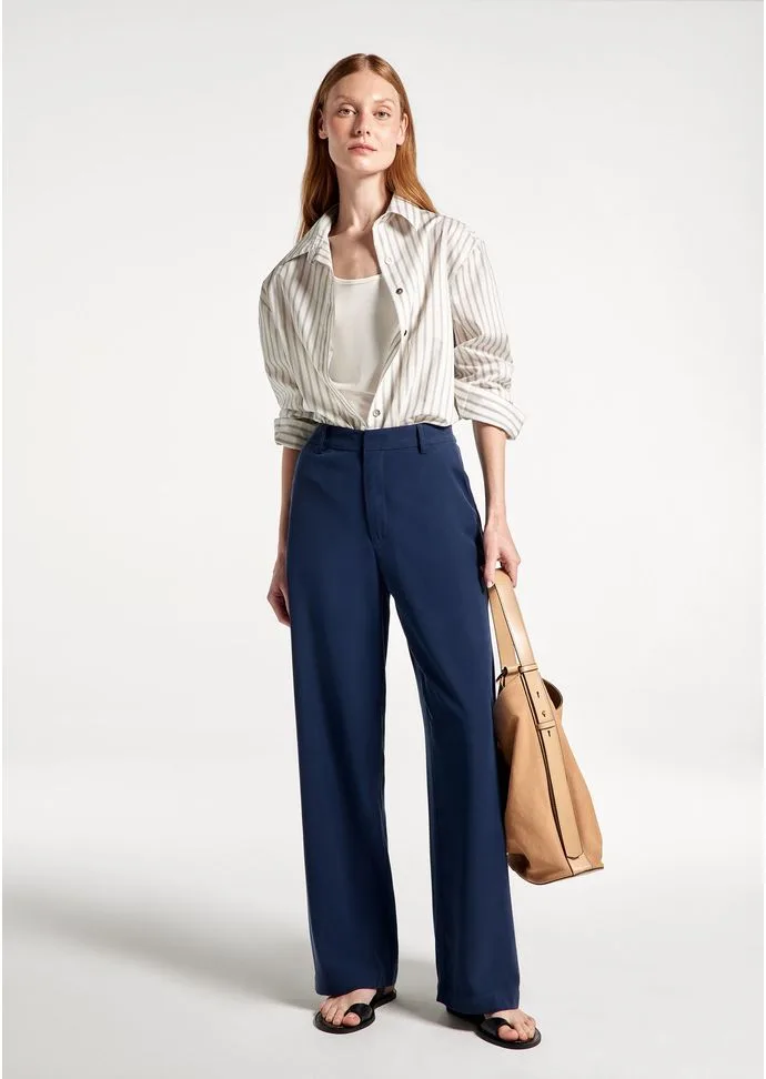 Calça Jeans Feminina Wide Leg Cintura Média - Azul