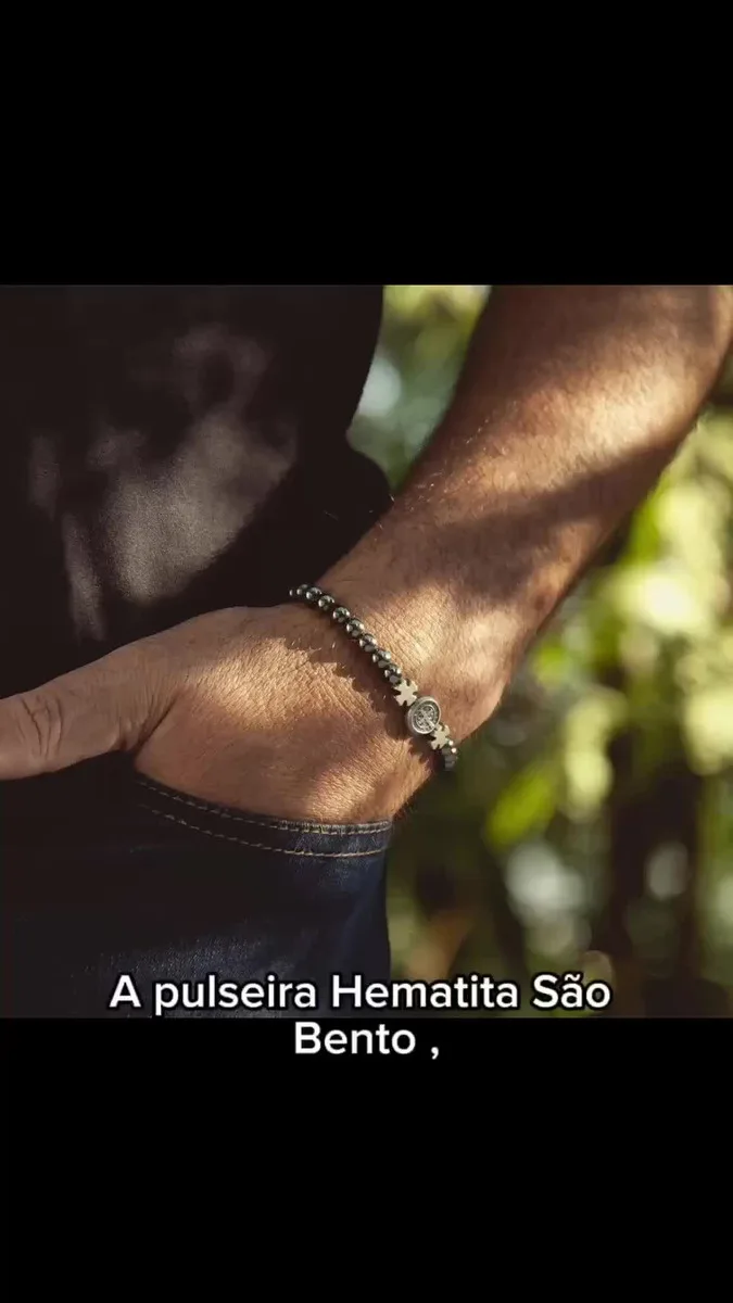 Pulseira Hematita Medalha De São Bento
