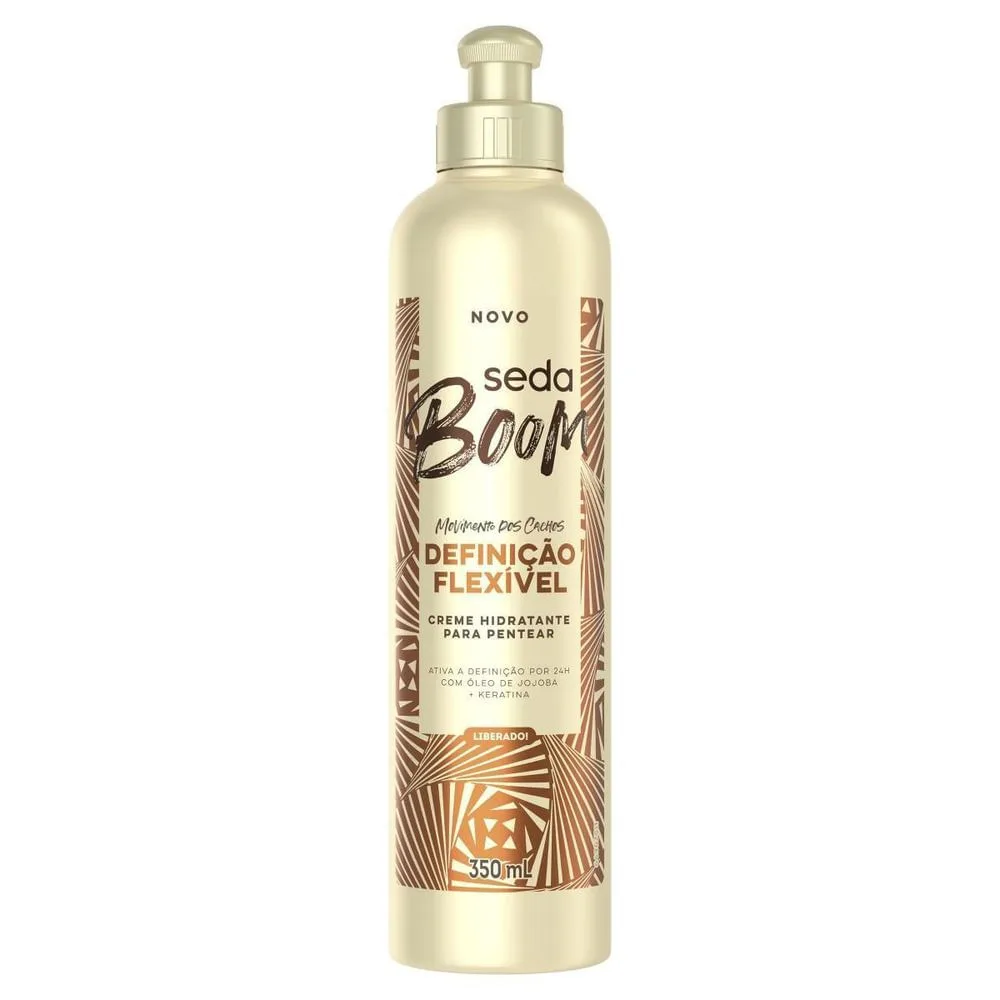 Creme de Pentear Definição Flexível 350ml Seda Boom Cabelos Cacheados e Ondulados Creme para Pentear Seda Boom Hidratante com Óleo de Jojoba e Keratina Definição Flexível 350ml