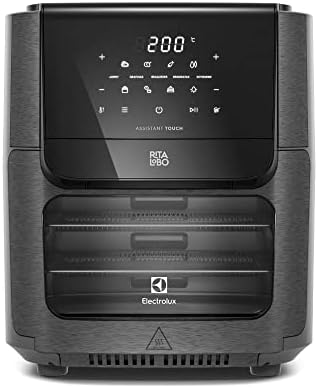 Electrolux Air Fryer Forno 5 x 1 12L 1700W Digital Espeto Giratório 2 Bandejas Antiaderentes 10 funções 7 Receitas aviso sonoro Fritadeira Elétrica sem Óleo Forno Bancada EAF90 Grafite 127V