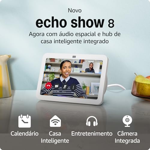 Echo Show 8 (3ª geração) | Smart display com áudio espacial, hub de casa inteligente e Alexa | Cor Branca