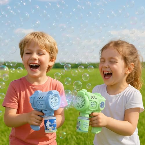 Máquina de Bolhas Infantil Astronauta com 12 Saídas Pistola de Bolhas Automática Portátil Sem Bateria Sem Água de Bolha Lança Bolha Sabão Automática Colorido Brinquedo Infantil Premium Cores Sortidas
