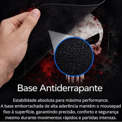 Mousepad Grande 70x35 cm Profissional Speed Antiderrapante Base Emborrachada Confortável Macio Borda Costurada Premium (Caveira Crânio)