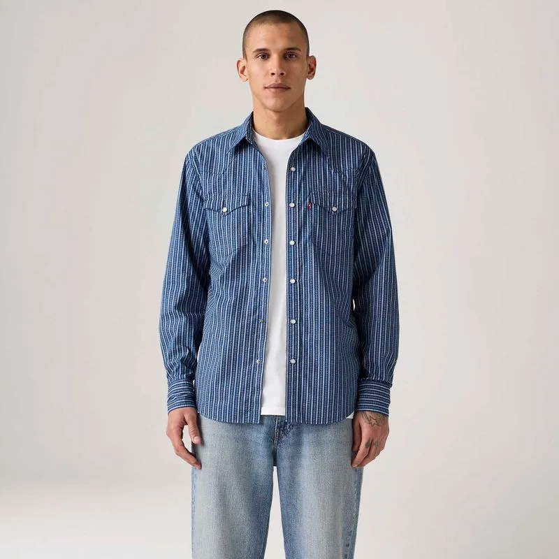 Camisa Jeans Levi's® Barstow Western Manga Longa Azul