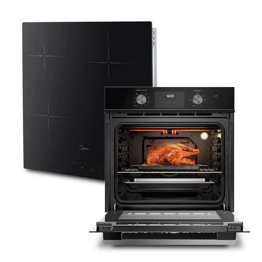 Kit Cooktop 4 Bocas Elétrico Vitrocerâmico + Forno Elétrico de Embutir 80L Touch Smart com Air fryer Midea - 2170