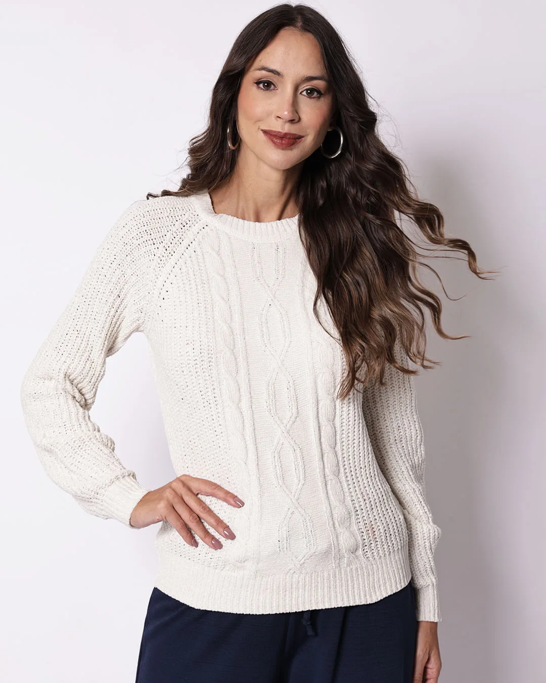Suéter Feminino Chenille Trançado Off White