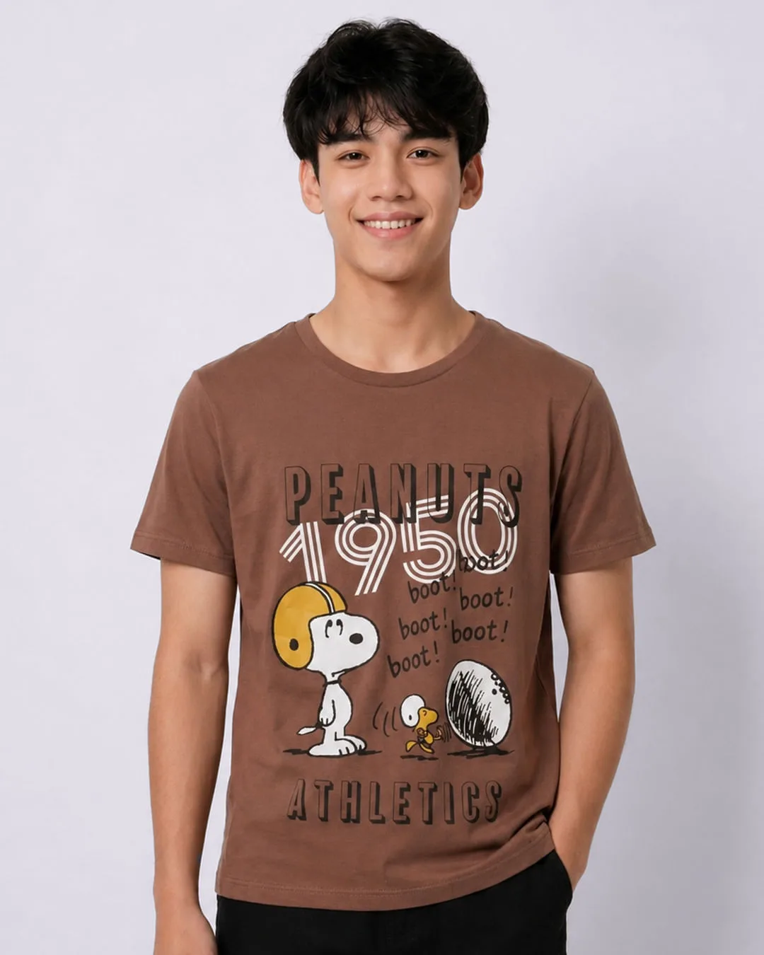 Camiseta Juvenil Algodão Estampa Snoopy Marrom