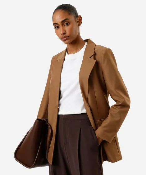 blazer de alfaiataria feminino com amarração marrom
