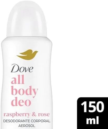 Dove All Body, Desodorante Corporal Aerossol, Para o Corpo Todo, Framboesa e Rosa 150ml