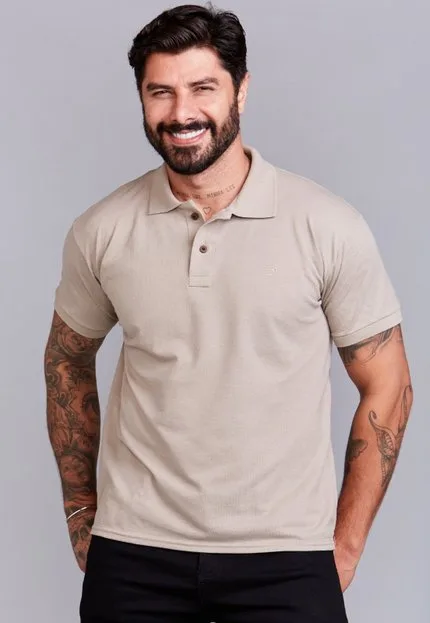 Camisa Polo Piquet Masculina Daze Modas Areia