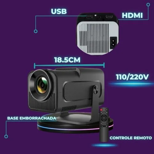 Projetor Portatil Mini 5g Wifi 6 Bluetooth 5.0 Android 11 HY320 Projetor 4K 1080 Full HD Suporte 12000 Lumens Para Celular LED Auto Correção Horizontal 180° Linha Premium
