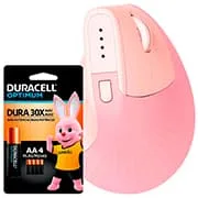 Mouse ergonômico sem fio, Vertical, 4000 DPI, Rosa, MWBE08P, Ergo + Pilha Alcalina Duracel...