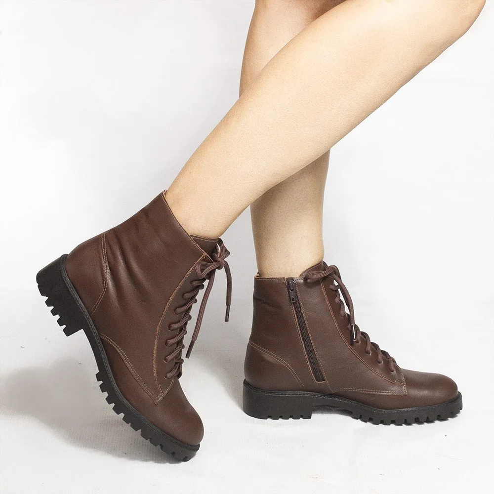 Bota Zatta Coturno em Couro Lina Marrom Marrom