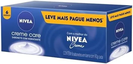 NIVEA Sabonete em Barra Creme Care Promo 6 un. 90g - Limpa e deixa a pele macia mesmo após o banho, com glicerina, fragrância NIVEA Creme e o exclusivo ingrediente Eucerit