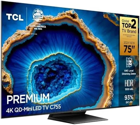Smart TV TCL 75 Polegadas QLED Mini LED 4K C755 WiFi Bluetooth Google TV 144Hz VRR HDR10+ 75C755