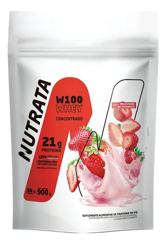 W100 Whey Concentrado Pouch 900g Morango Nutrata
