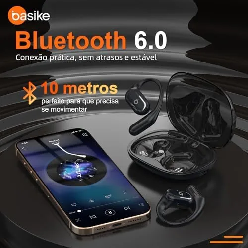 Fone De Ouvido Bluetooth Esportes, Basike T7, IPX6/OWS, Tela LED Dupla, Fone de Ouvido Estéreo Hi-Fi, Suporta Chamadas de Voz, 60 Horas em Standby Para Corrida e Exercícios ao Ar Livre (PRO Azul)