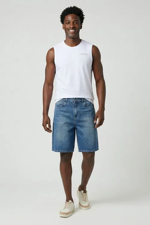 Bermuda Jeans Masculina Azul Médio
