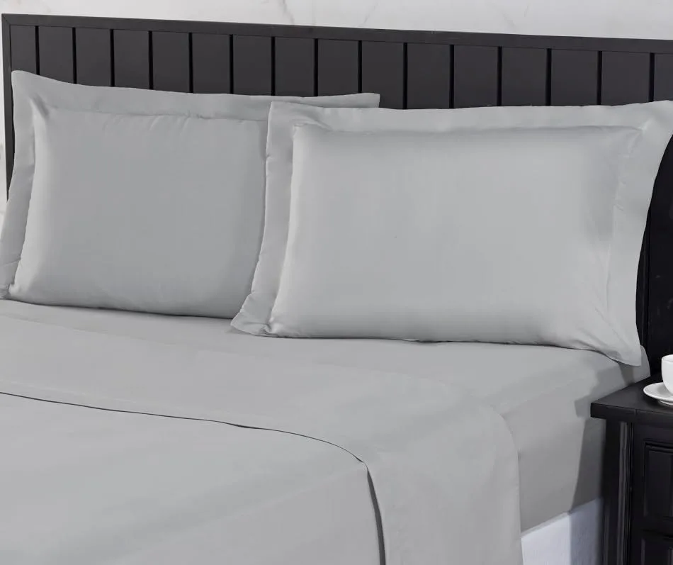 Jogo de Cama 400 Fios Percal Com Lençol de Cima e Aba Americana, Antiácaro, Anti-pilling com Toque Macio Elástico Hotel - (Cinza,Queen)