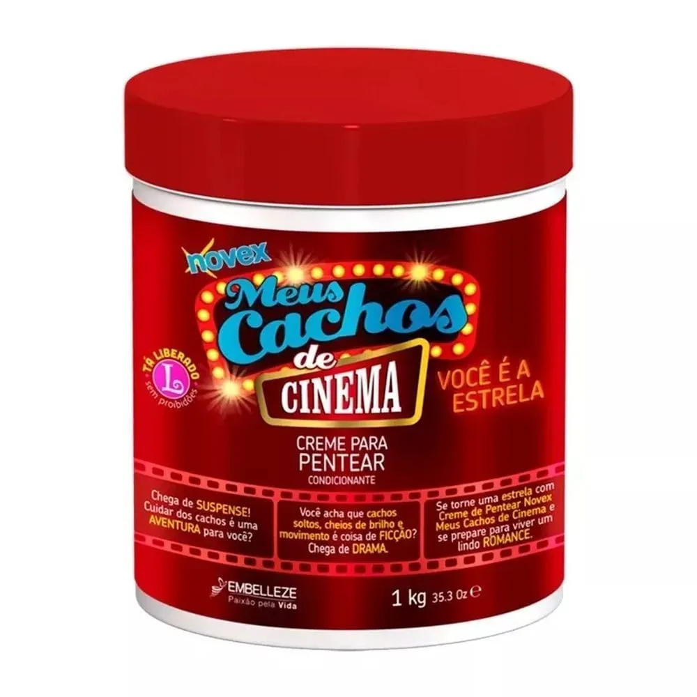 Creme para Pentear Nutrição 1kg Novex Meus Cachos de Cinema Cabelos Cacheados e Crespos Vegano Creme para Pentear Novex Meus Cachos de Cinema 1kg