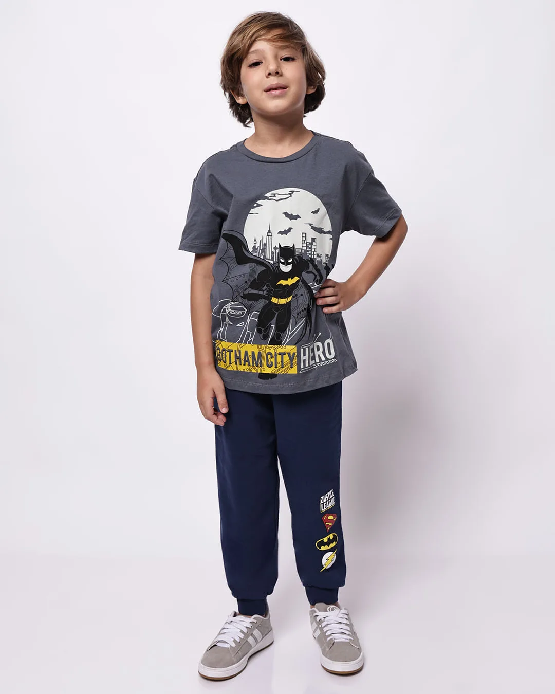 Calça Moletom Infantil Jogger Liga Da Justiça Marinho