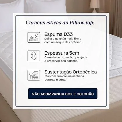 Pillow Top Casal Espuma D33 Hipoalergênico 138x188x5cm BF Colchões