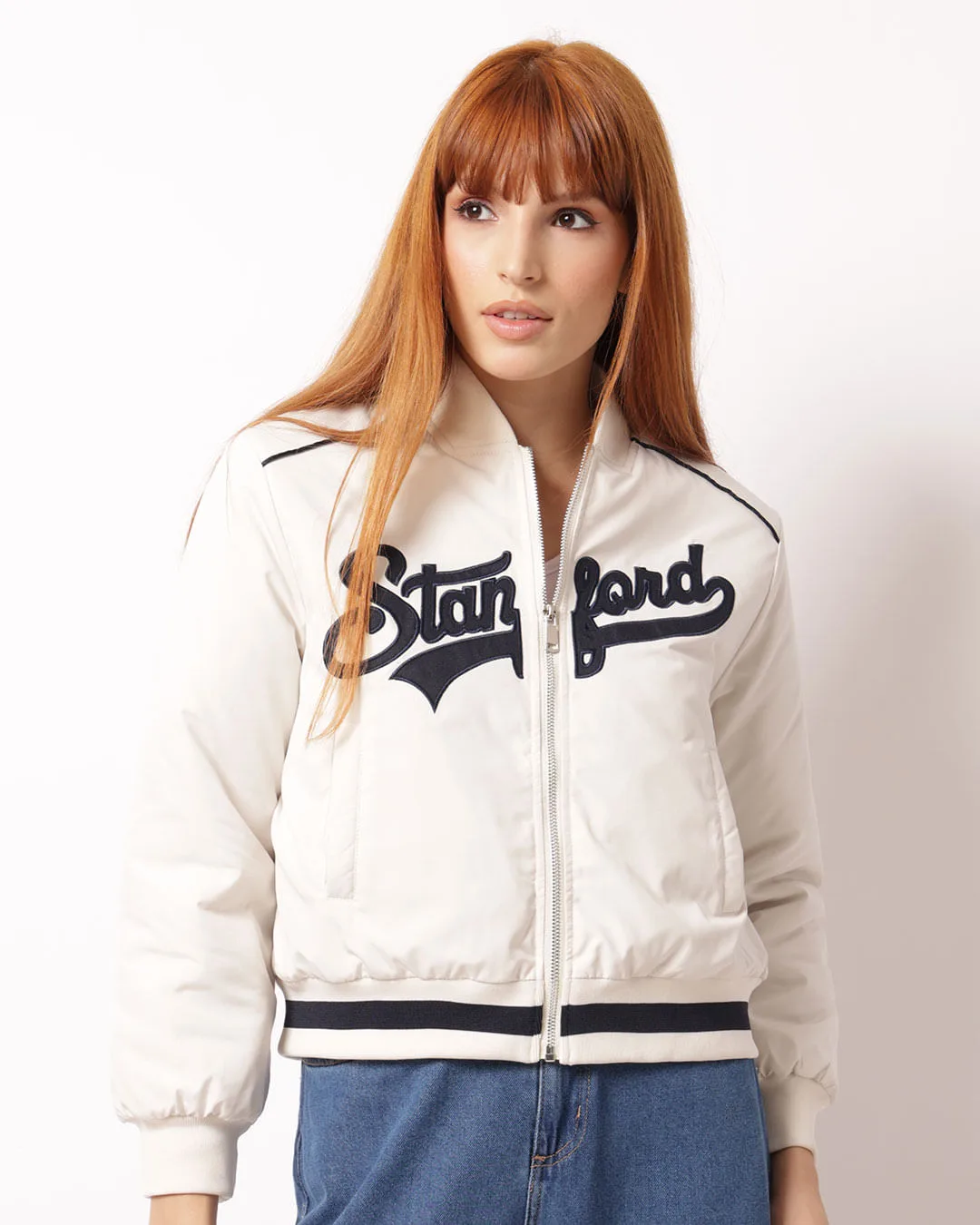 Jaqueta Feminina Bomber Puffer Bordado Off White