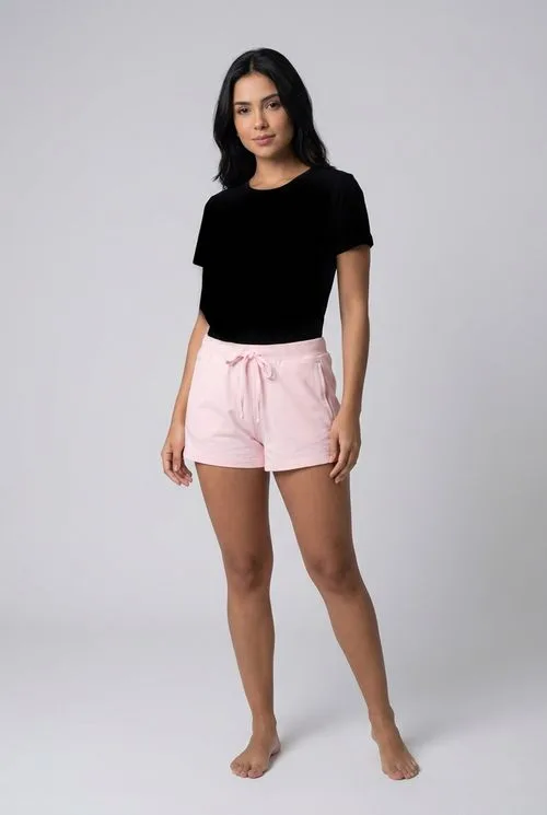 Shorts de Moletom Feminino Rosa Claro com Cordão
