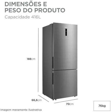 Midea Geladeira Inverse Frost Free 416L Inverter cor Inox Midea MDRB593FGD463 - Bivolt