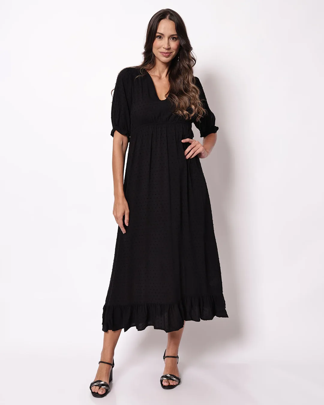Vestido Longo Feminino Viscose Pipoquinha Berry & Co Preto