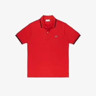Camisa Polo Lacoste Classic Fit em Piqué de Algodão com Detalhes Listrados Masculina