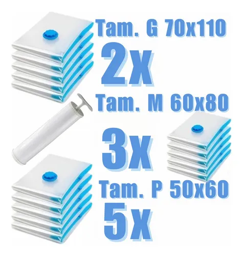Magnow Pack Sacos A Vácuo Kit 10 Unidades Com Bomba Reutilizável Viagem Organização