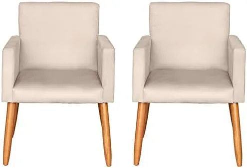 Kit 2 Poltronas Cadeira Decorativa para Sala de estar Cadeiras para Recepção Manicure Escritório Sala De Espera (BEGE)