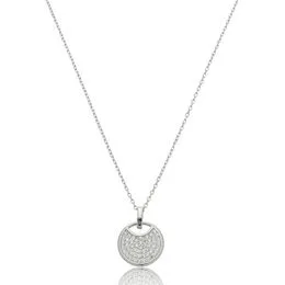 Gargantilha de Prata Malha Cadeado 45cm Placa Redonda Cravejada com Zircônias - GG25953