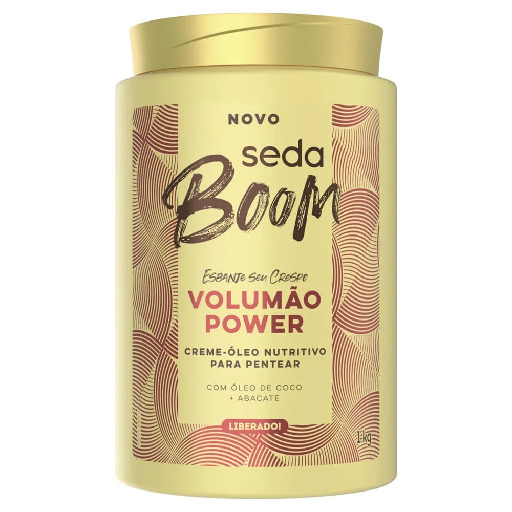 Creme para Pentear Nutrição e Volume 1kg Seda Boom Cabelos Crespos e Cacheados Creme para pentear seda boom óleo nutritivo com óleo de coco E abacate volumão power pote 1KG