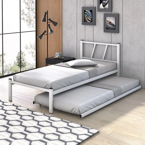 Cama Auxiliar Solteiro em Aço Industrial com Rodízios - Branco