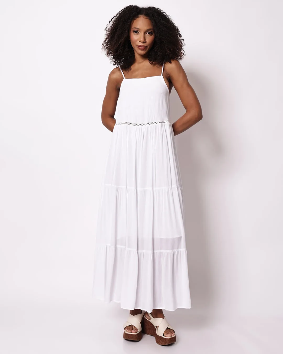 Vestido Longo Feminino Viscose Berry & Co Alcinha Branco