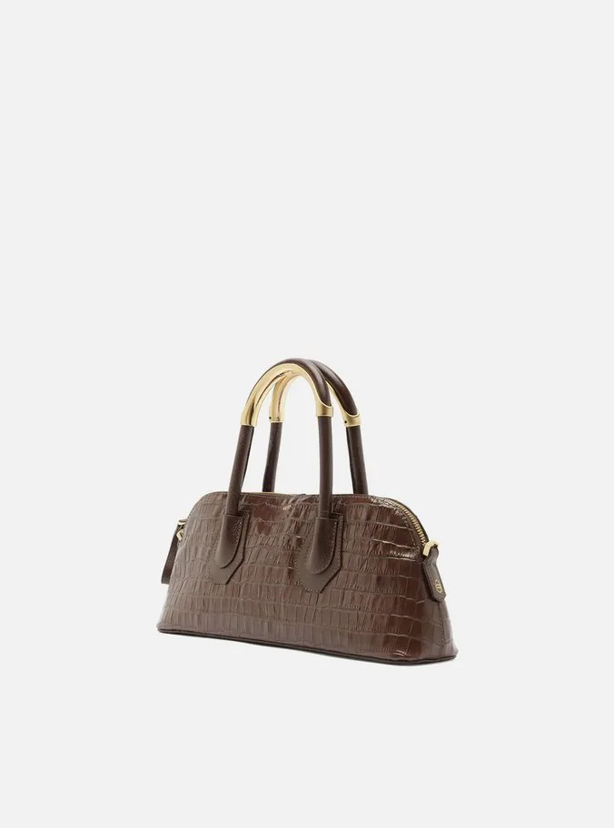 Bolsa Tote Marrom Croco Couro Média