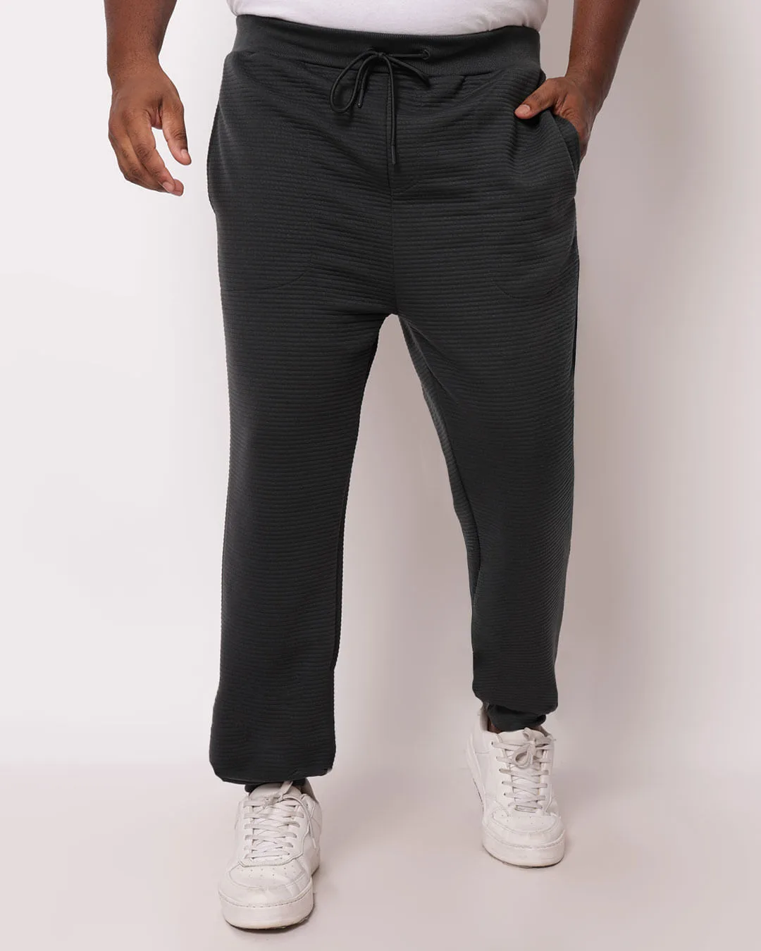 Calça Moletom Plus Size Masculina Canelada Cinza