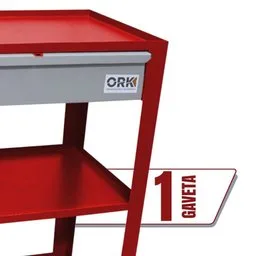 Carrinho de Ferramentas Aberto com 01 Gaveta 03 Prateleiras Vermelho ORK-CAR-071