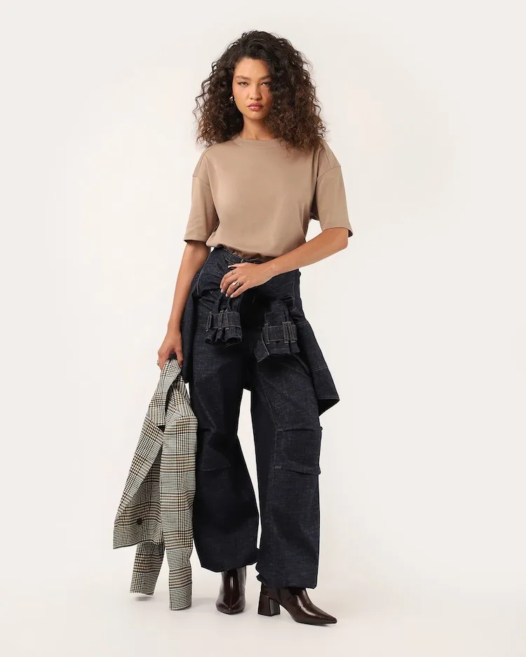 Camiseta feminina oversized algodão peruano - marrom