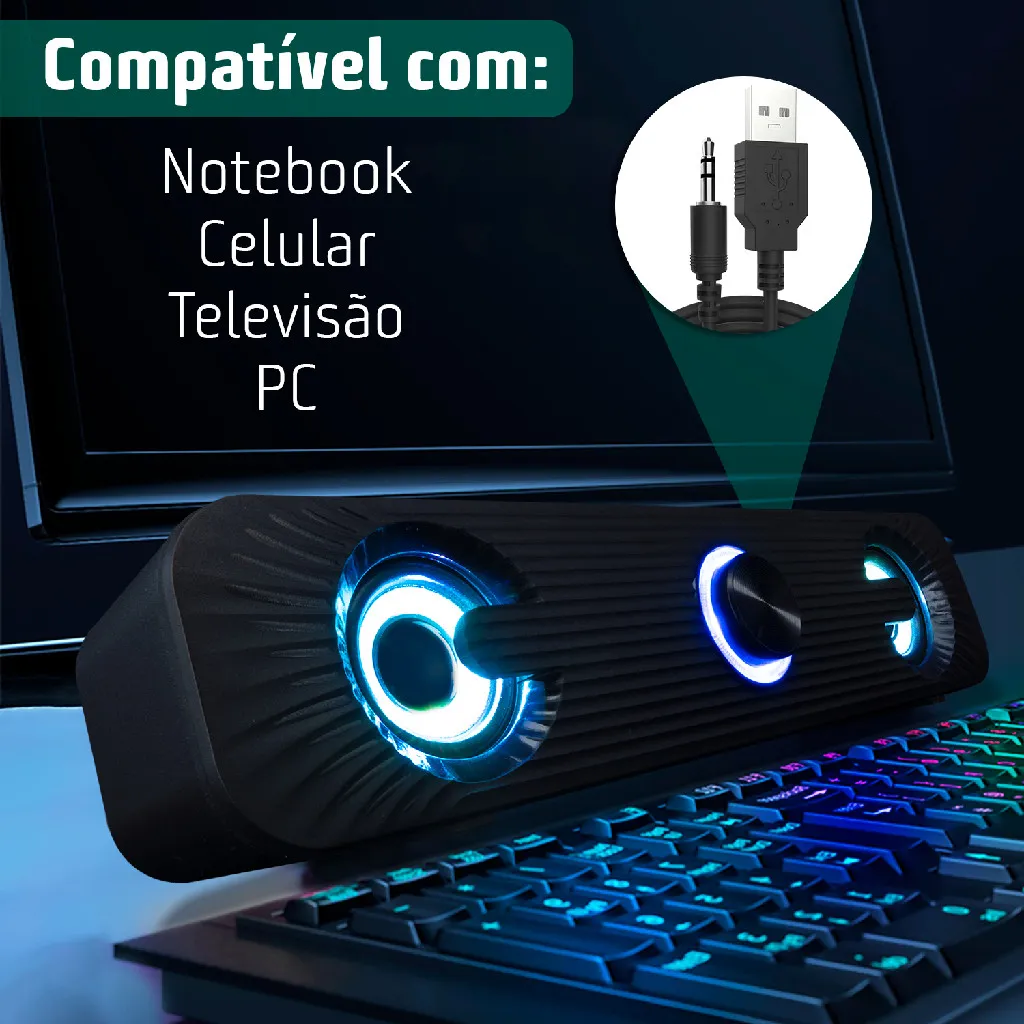 Caixa De Som Soundbar Subwoofer Speaker Bass Led Aux P2 Usb