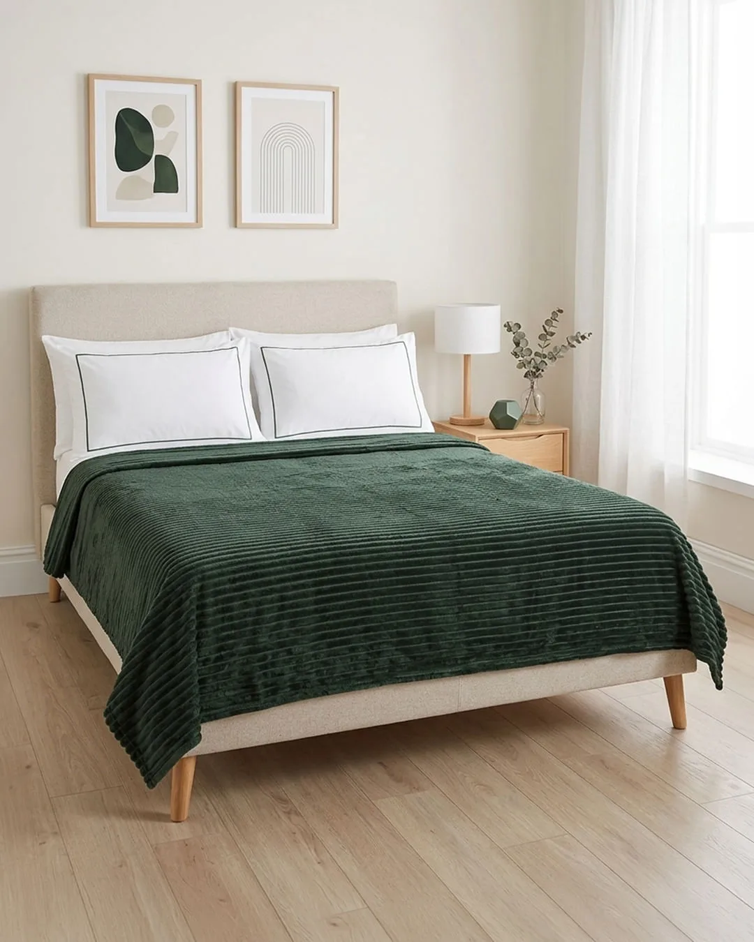 Manta Casal Flannel Fleece Arte&Cazza Canelada Verde