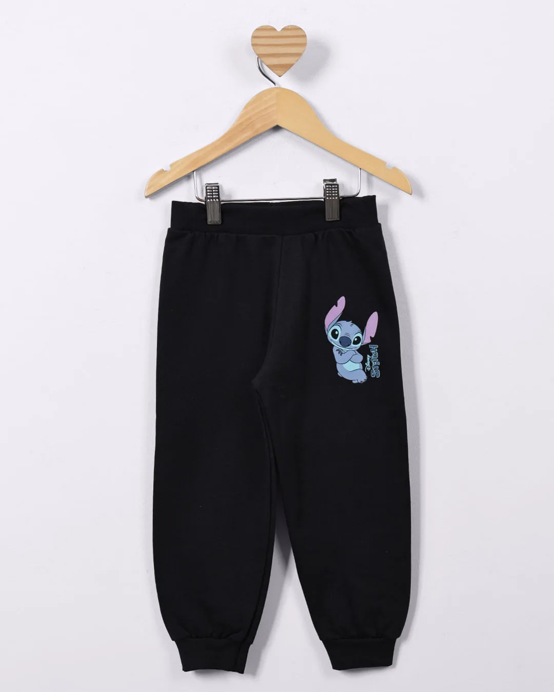 Calça Moletom Bebê Algodão Disney Stitch Preta