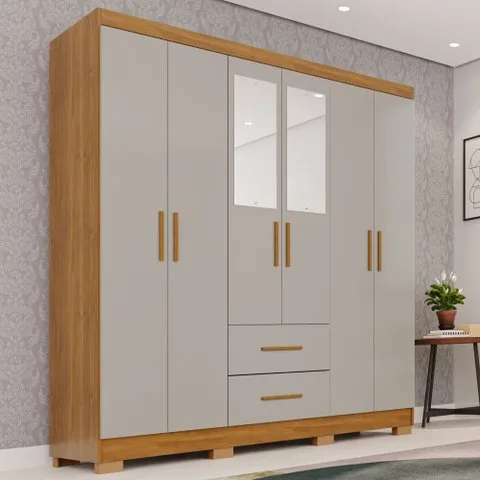 Guarda-roupa Casal com Espelho 6 Portas 2 Gavetas Estrela Premium