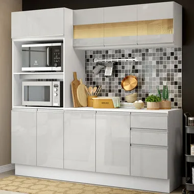 Armário de Cozinha Compacta 100% MDF 190 cm Frentes Branco Brilho Smart Madesa XP