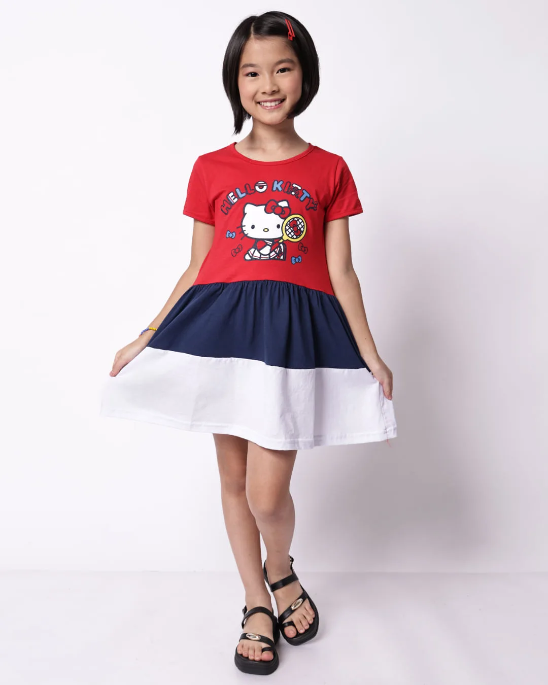 Vestido Infantil Três Marias Hello Kitty Manga Curta Vermelha