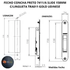 Fecho Concha Preto 7411/a Slide 158mm C/lingueta Gold Tra011 Janela Porta Aluminio Udinese