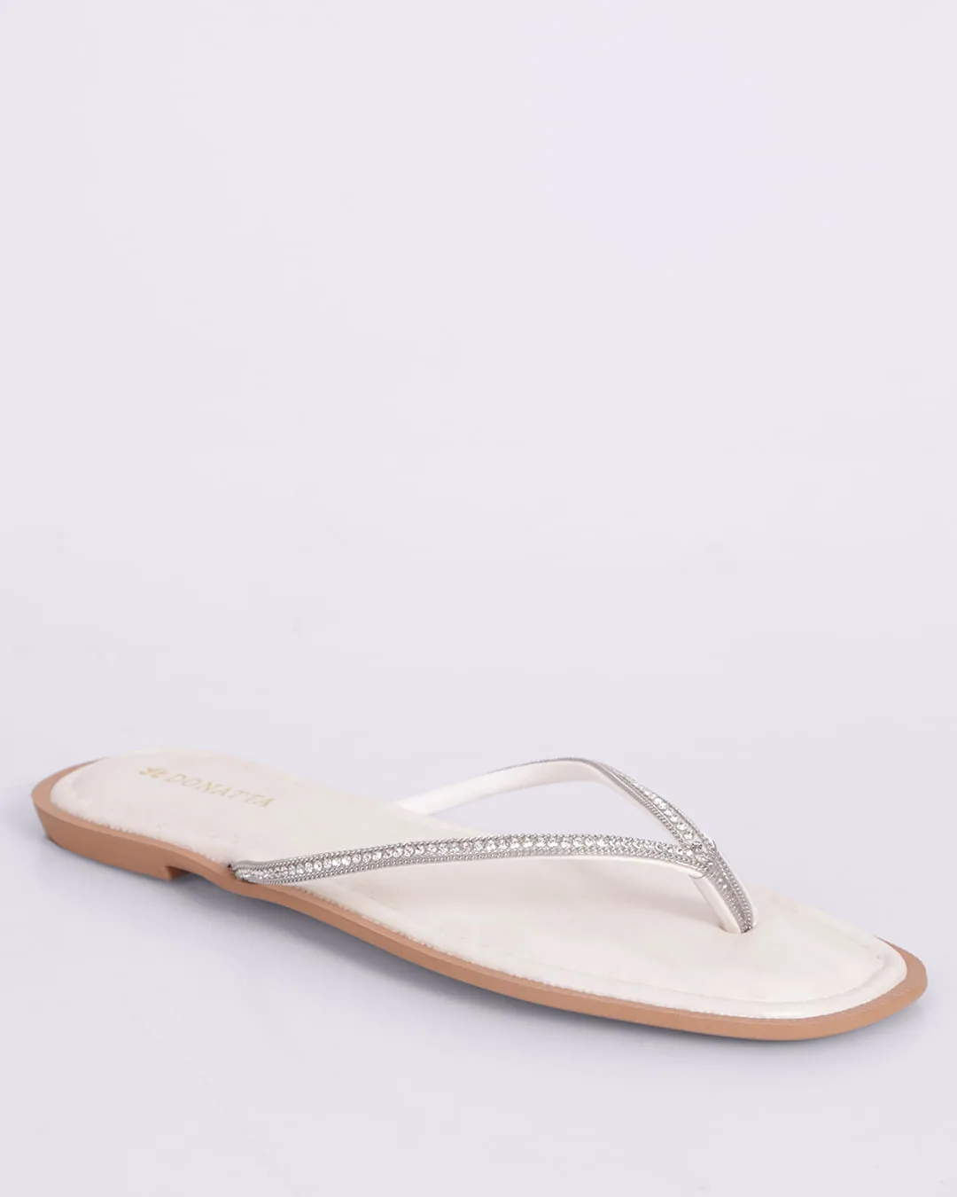 Sandália Rasteirinha Feminina Donatta com Strass Off White